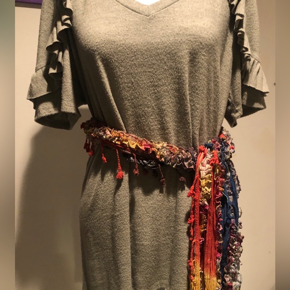 BOHO handmade scarf. Multi colored twist with fringed tassels/knots ruffles NWOT - Picture 4 of 11